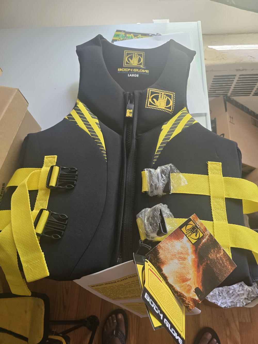 Body Glove Black Neoprene Life Vest with Yellow Accents